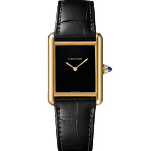 TANK LOUIS CARTIER, LARGE, YELLOW GOLD, BLACK LEATHER