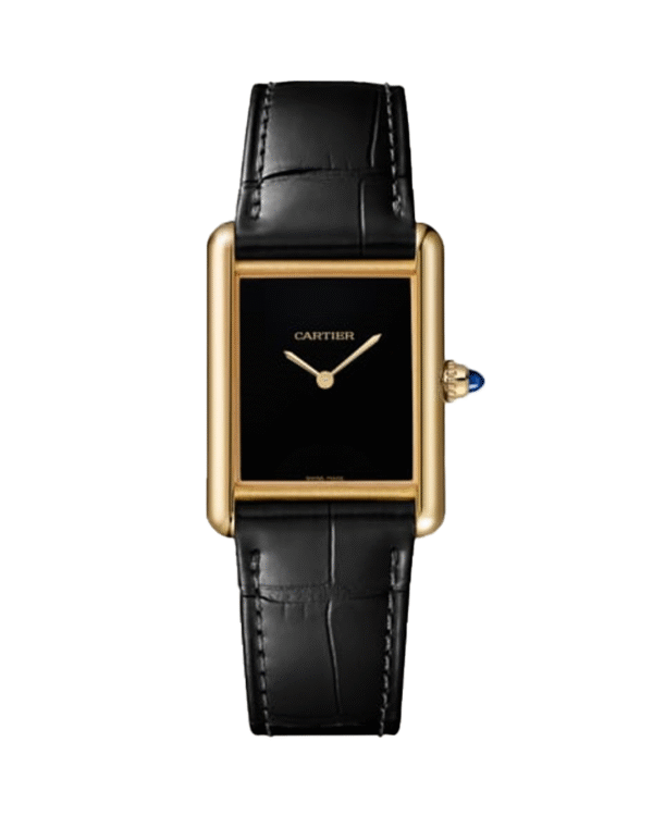 TANK LOUIS CARTIER, LARGE, YELLOW GOLD, BLACK LEATHER