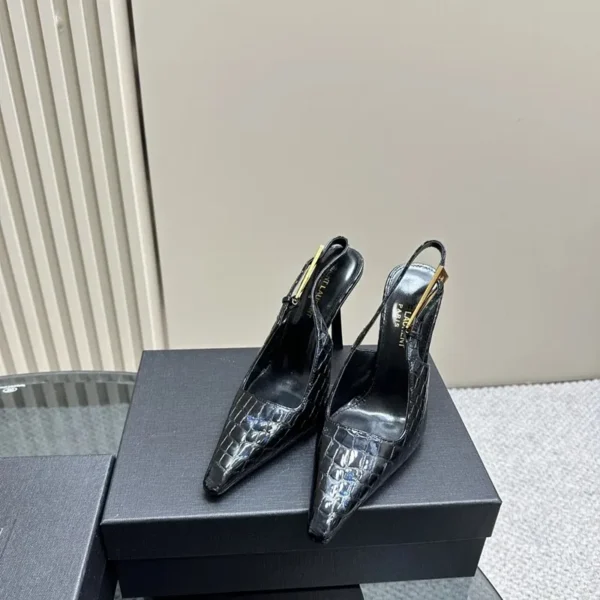 P Prad Sandals: Mirrored Leather Slingback High Heel Pumps for Women (T 9BNT) - Image 6