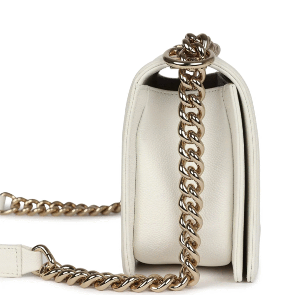 Chanel Medium Boy Bag White Caviar Light Gold Hardware - Image 6