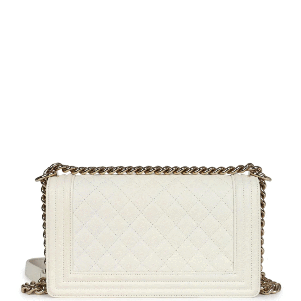 Chanel Medium Boy Bag White Caviar Light Gold Hardware - Image 4